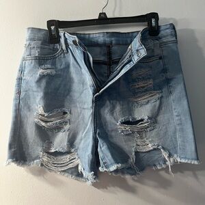 Distressed Light Blue Denim  Shorts